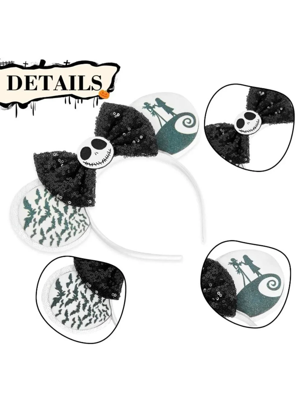 Women Ghost Bat Sequin Bow Mickey Mouse Hair Headband for Cosplay